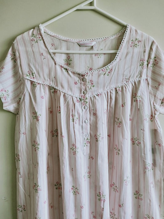French Country Posie Striped Cotton Nightie FCF623