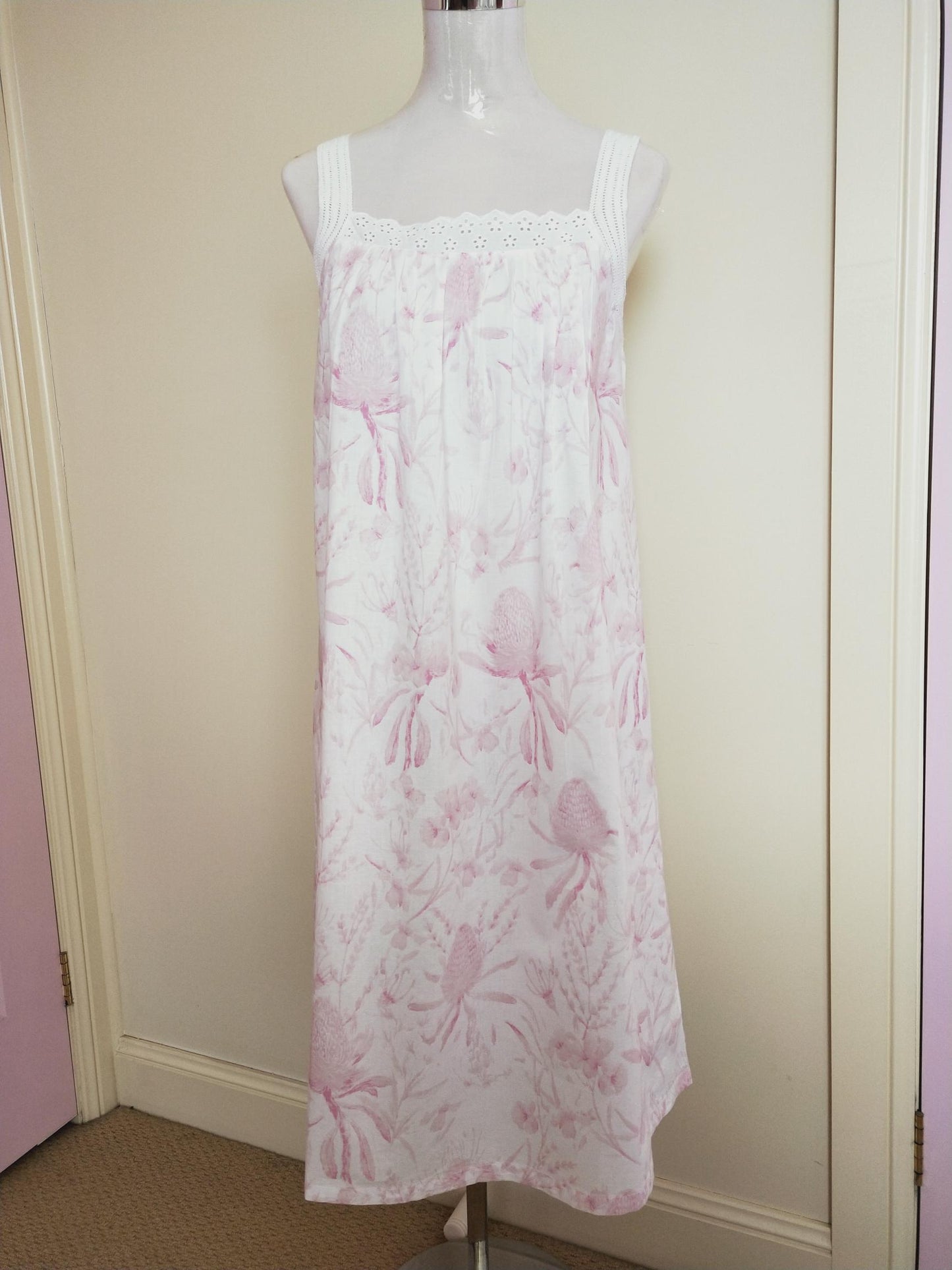 French Country Pure cotton ladies summer nightie in Blush Banksia FCY180 Sydney Australia