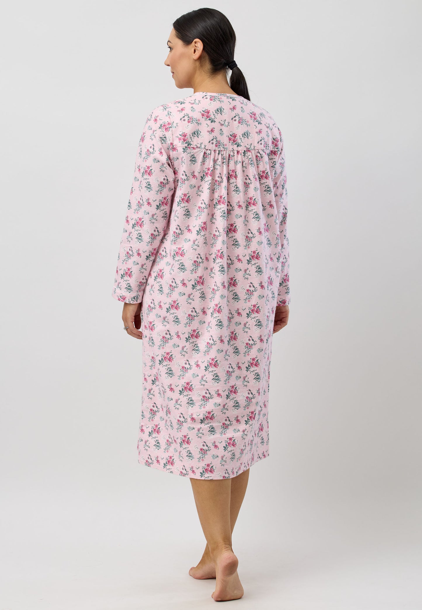 Schrank Mid Length Cotton Flannelette Nightie in Pink SK611C5