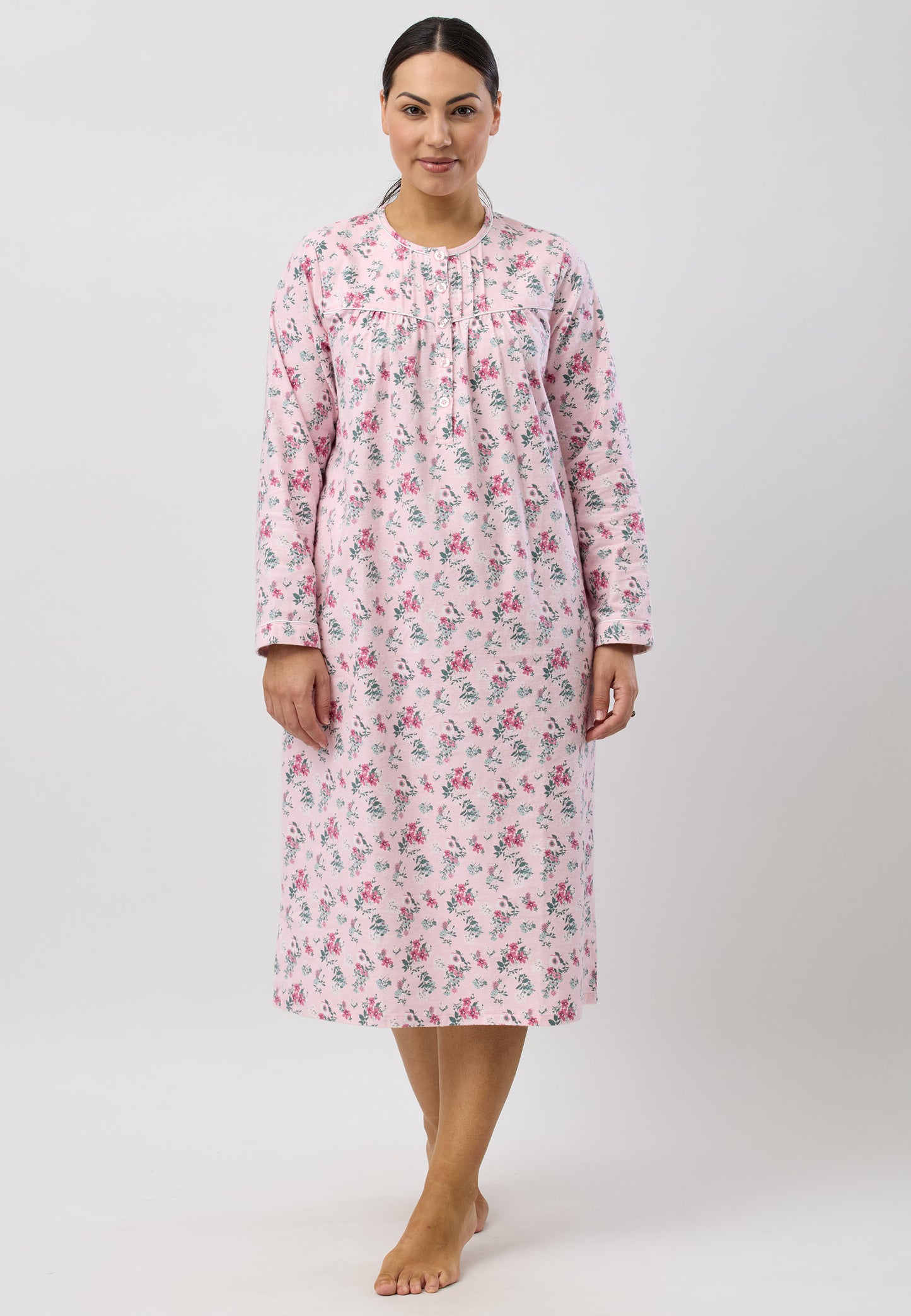 Schrank Mid Length Cotton Flannelette Nightie in Pink SK611C5