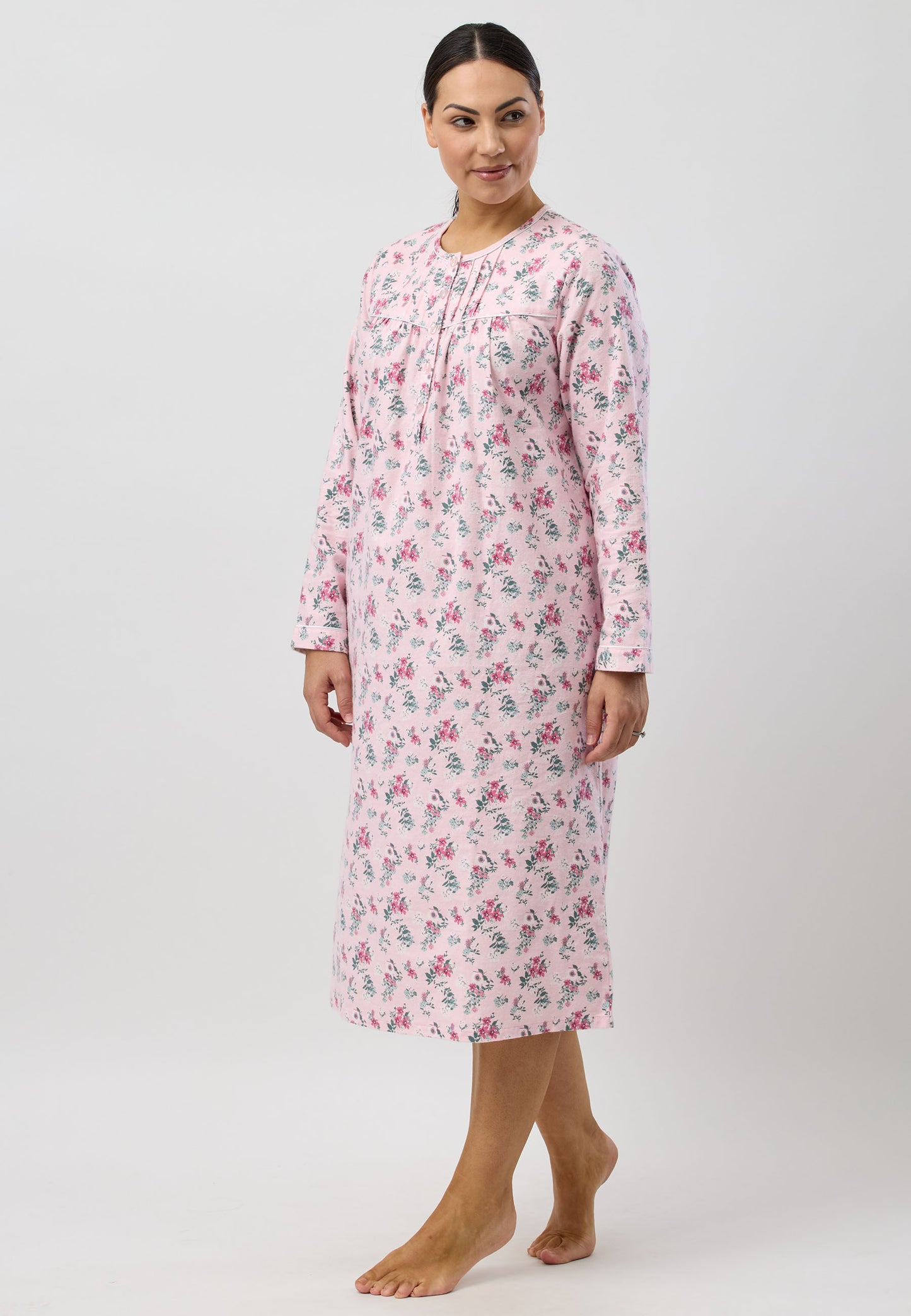 Schrank Mid Length Cotton Flannelette Nightie in Pink SK611C5