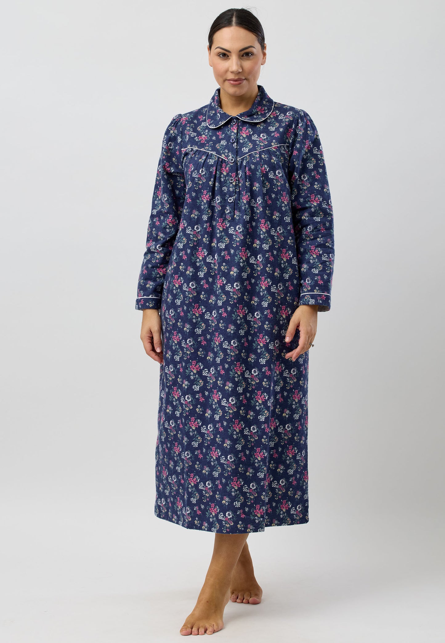 Schrank Long Cotton Flannelette Nightie in Navy SK612C5