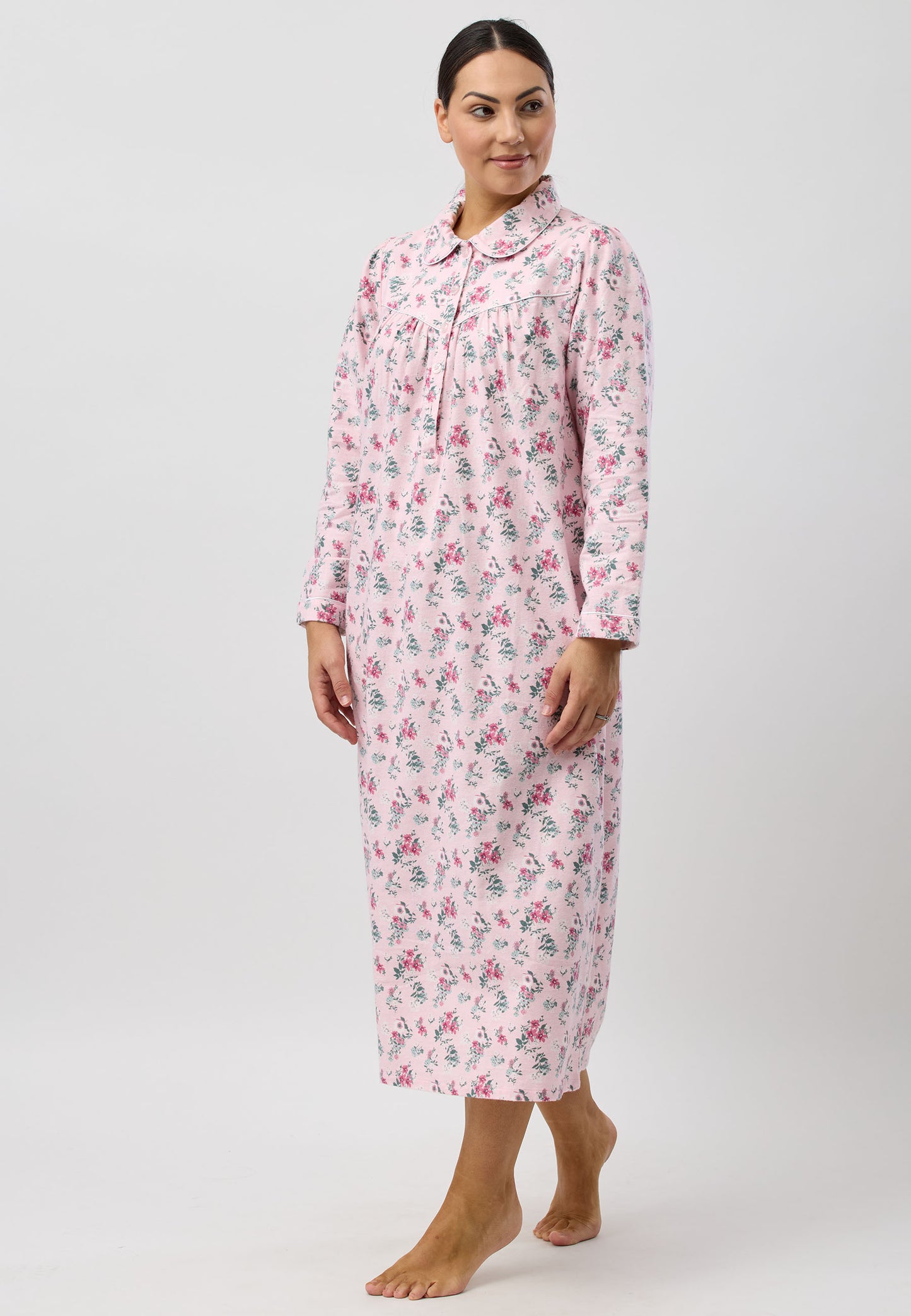 Schrank Long Cotton Flannelette Nightie in Pink SK612C5