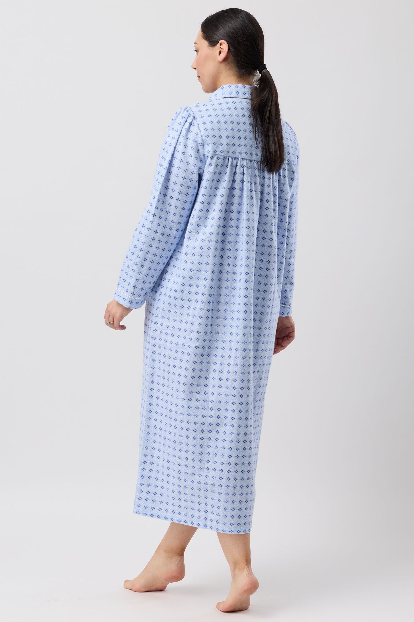 Schrank Fleur de Lys Long Cotton Flannelette Nightie in Blue SK618F6
