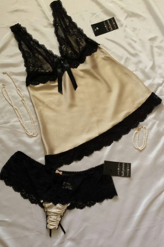 Sally Jones Charlotte Gold Silk & Lace Camisole - Matilda Jane Lingerie & Sleepwear