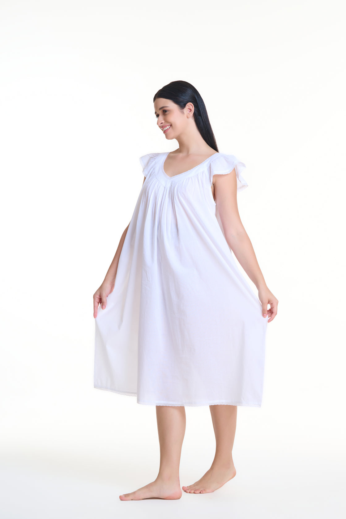Arabella Capped sleeve cotton nightie MD748 | white cotton nightie