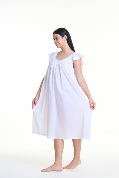 Arabella Capped sleeve cotton nightie MD748 | white cotton nightie