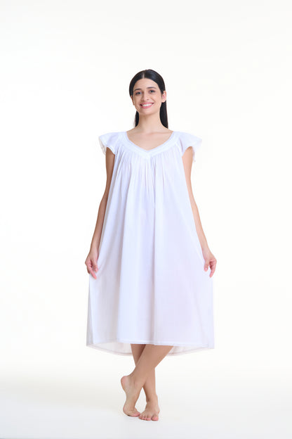 Arabella Capped sleeve cotton nightie MD748 | white cotton nightie