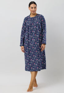 Schrank Mid Length Cotton Flannelette Nightie in Navy SK611C5