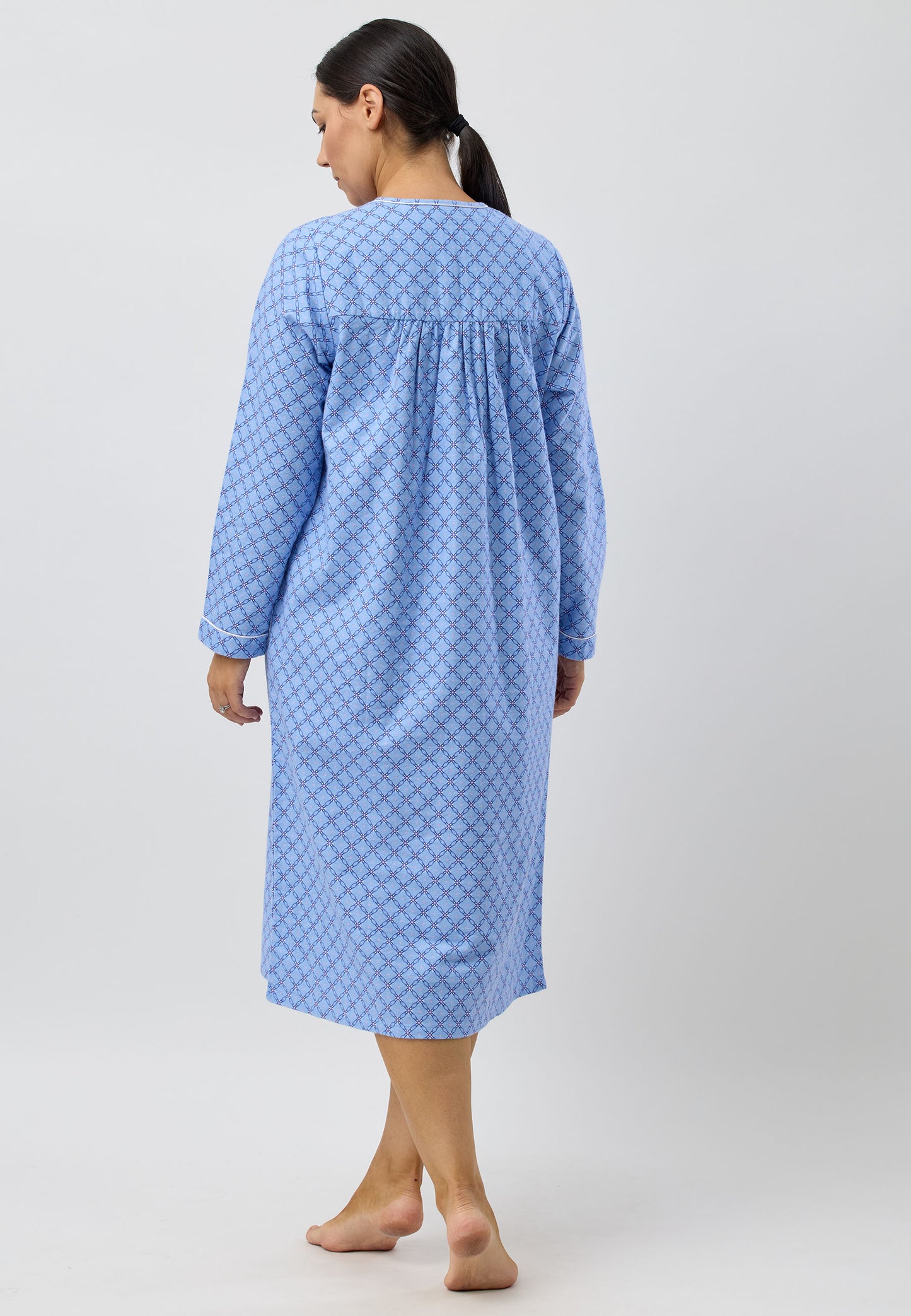Schrank Mid Length Cotton Flannelette Nightie in Blue Lattice SK611L5