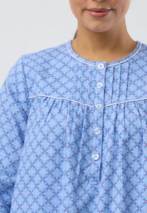 Schrank Mid Length Cotton Flannelette Nightie in Blue Lattice SK611L5
