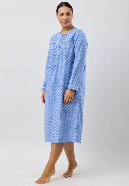 Schrank Mid Length Cotton Flannelette Nightie in Blue Lattice SK611L5