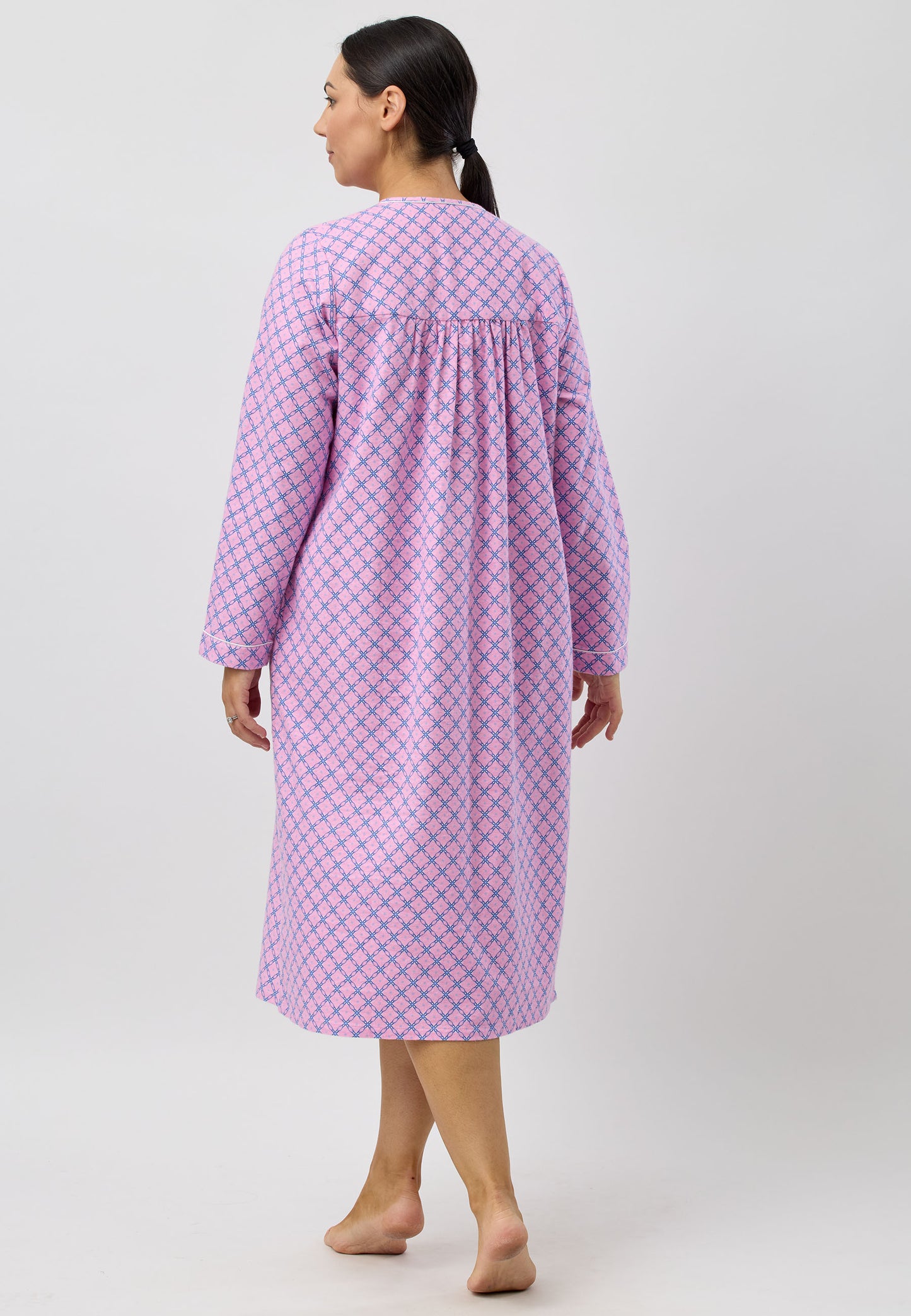 Schrank Mid Length Cotton Flannelette Nightie in Blue Lattice SK611L5