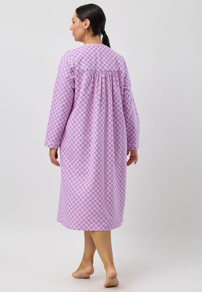 Schrank Mid Length Cotton Flannelette Nightie in Blue Lattice SK611L5