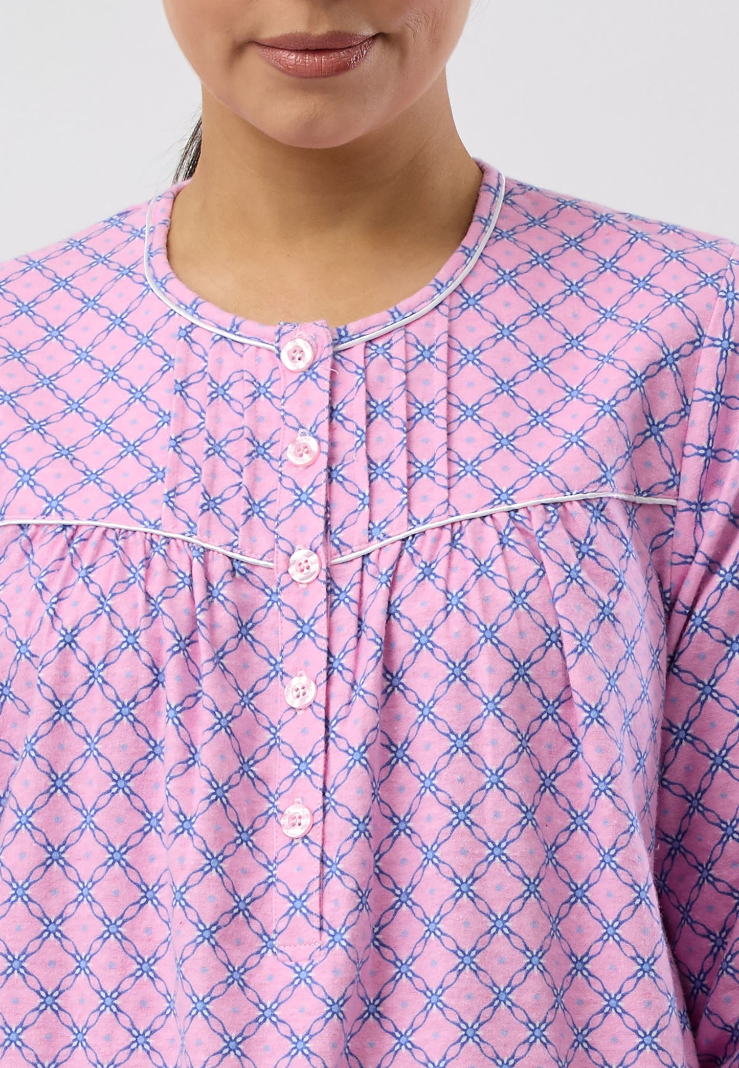 Schrank Mid Length Cotton Flannelette Nightie in Blue Lattice SK611L5