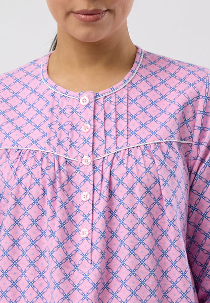 Schrank Mid Length Cotton Flannelette Nightie in Blue Lattice SK611L5
