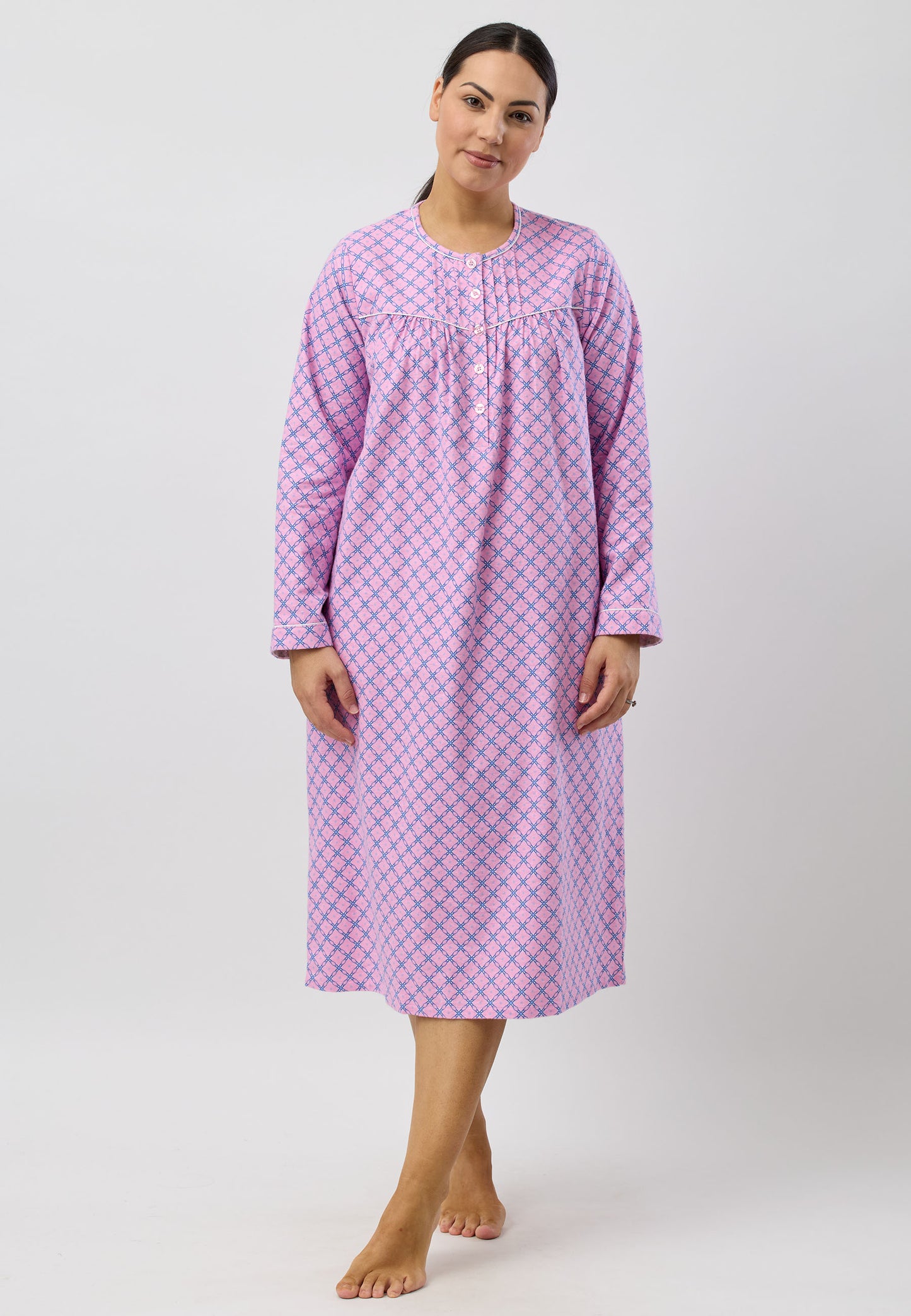 Schrank Mid Length Cotton Flannelette Nightie in Blue Lattice SK611L5