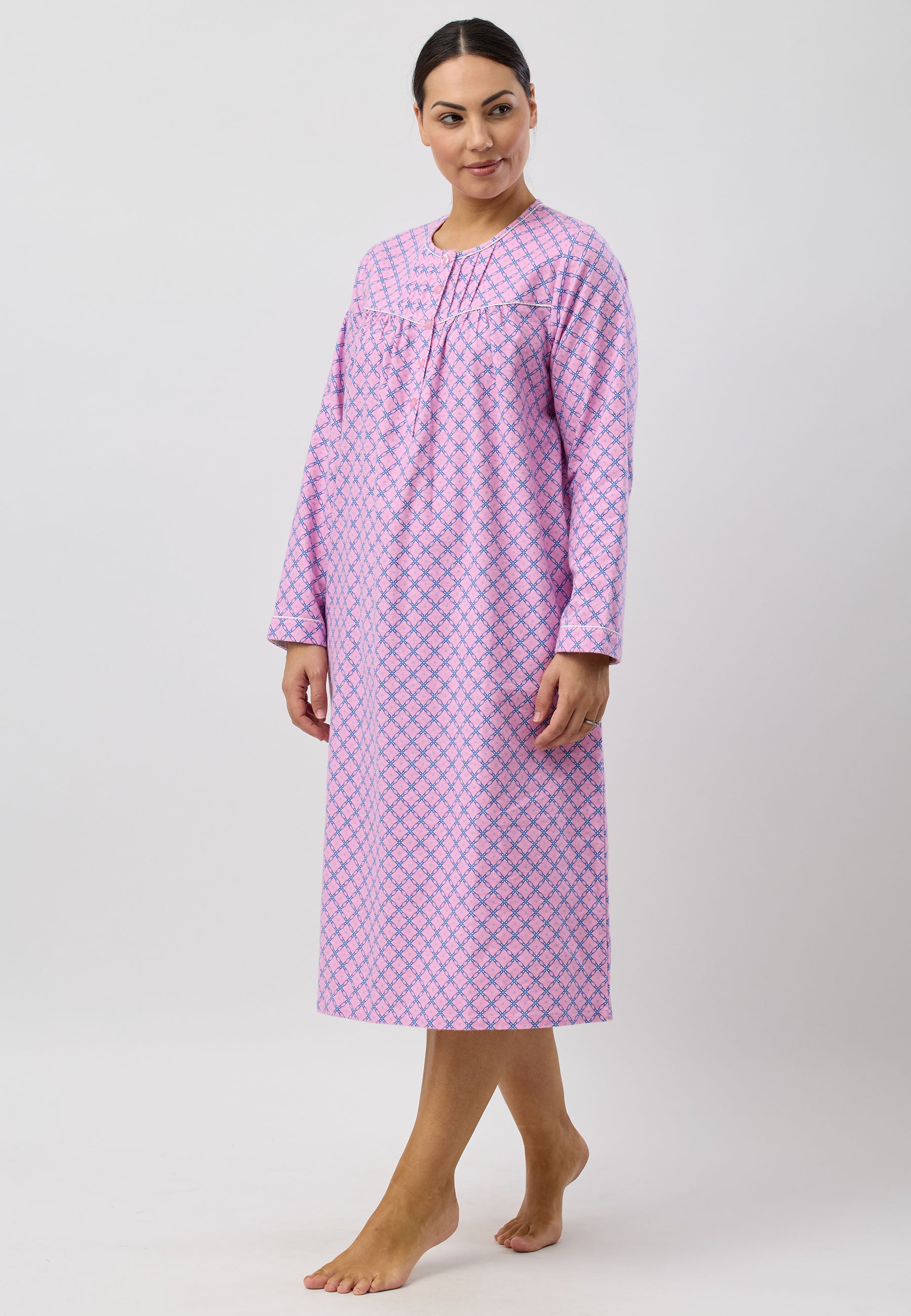 Schrank Mid Length Cotton Flannelette Nightie in Blue Lattice SK611L5