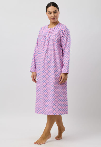 Schrank Mid Length Cotton Flannelette Nightie in Blue Lattice SK611L5