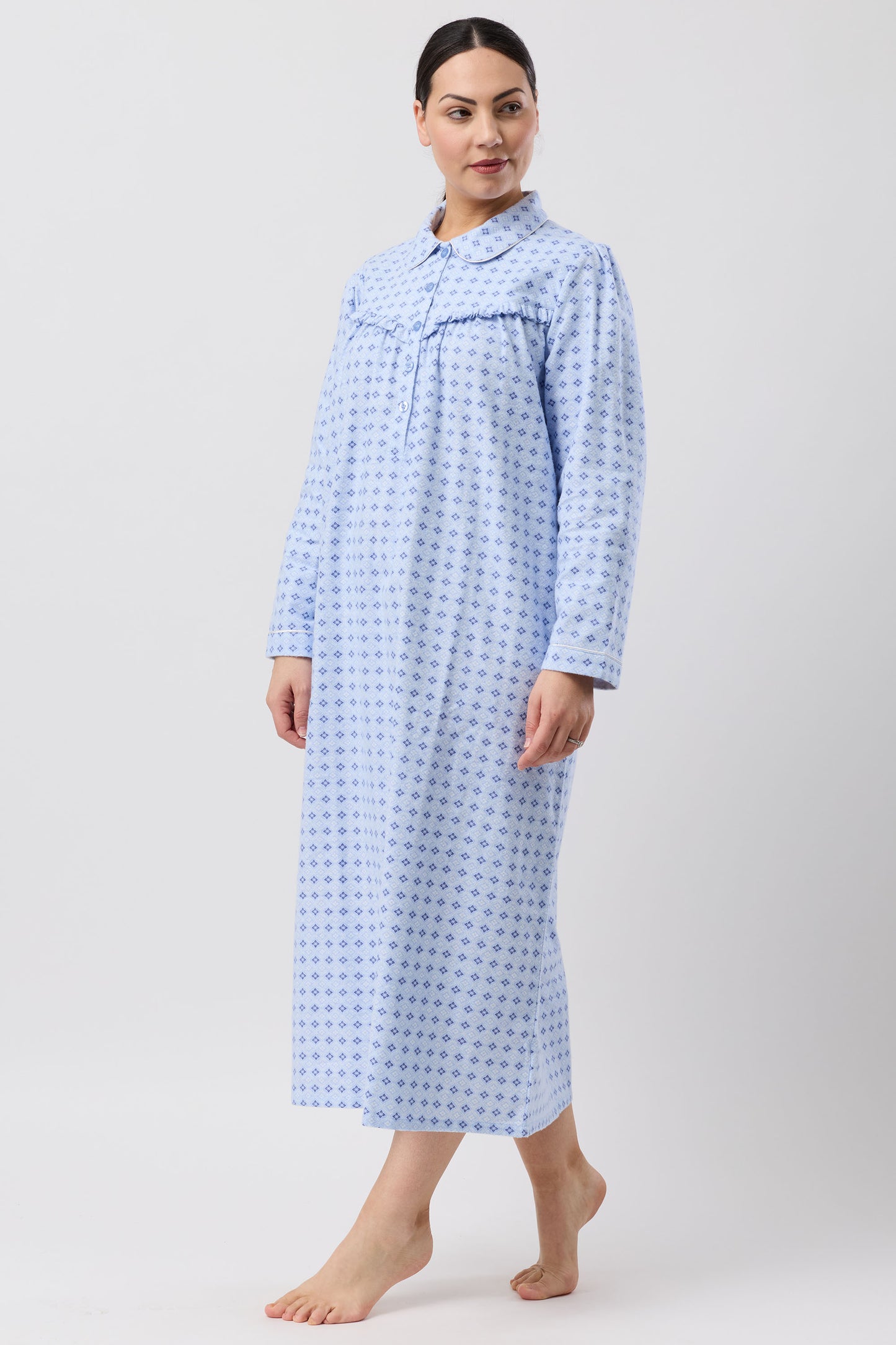 Schrank Fleur de Lys Long Cotton Flannelette Nightie in Blue SK618F6