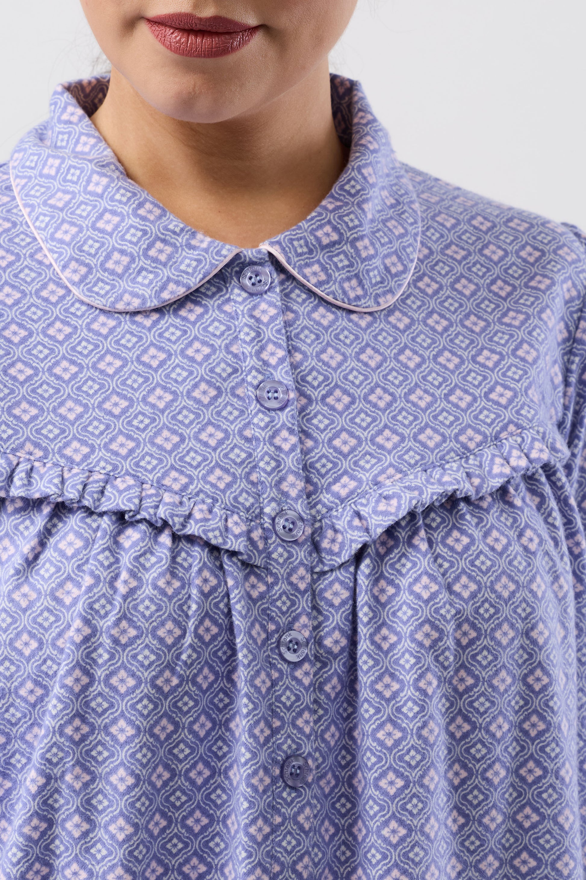Schrank Fleur de Lys Long Cotton Flannelette Nightie in Indigo SK618F6