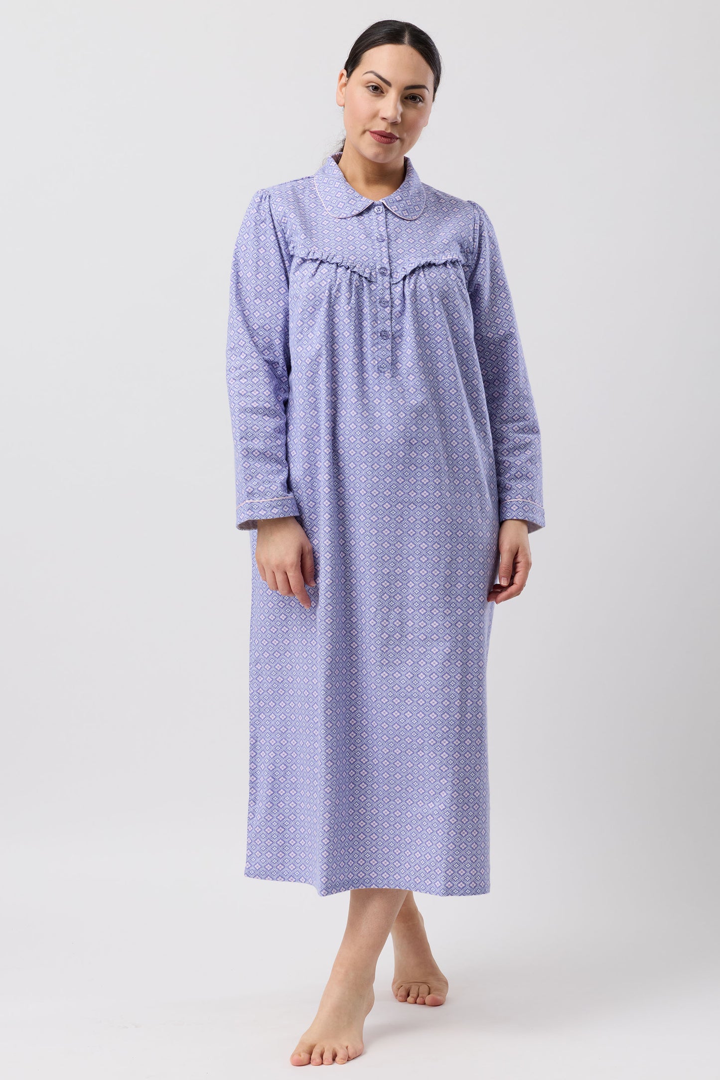 Schrank Fleur de Lys Long Cotton Flannelette Nightie in Indigo SK618F6
