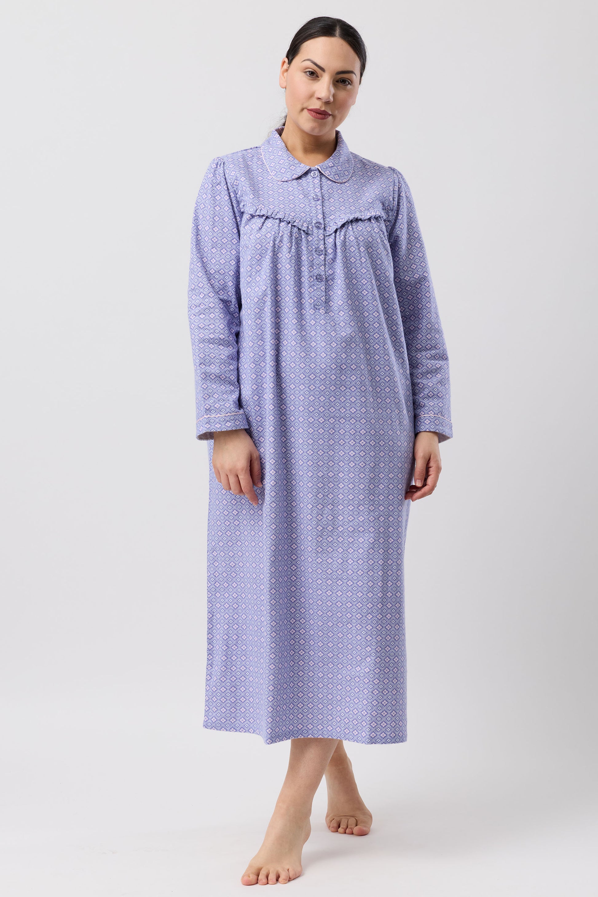 Schrank Fleur de Lys Long Cotton Flannelette Nightie in Indigo SK618F6