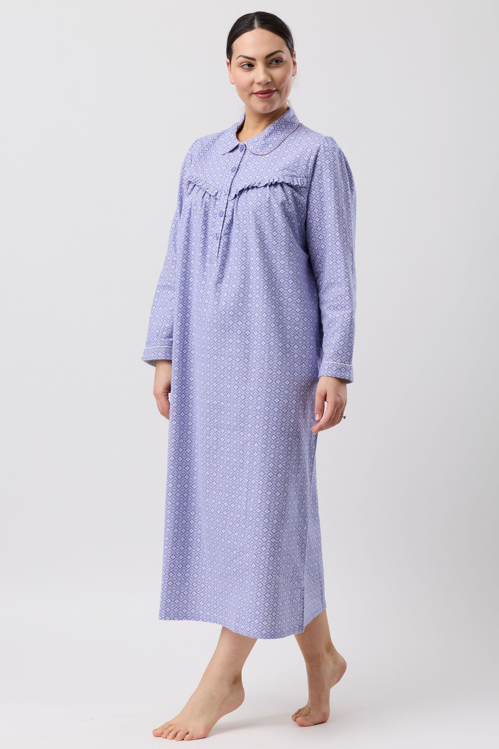 Schrank Fleur de Lys Long Cotton Flannelette Nightie in Indigo SK618F6