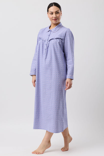 Schrank Fleur de Lys Long Cotton Flannelette Nightie in Indigo SK618F6