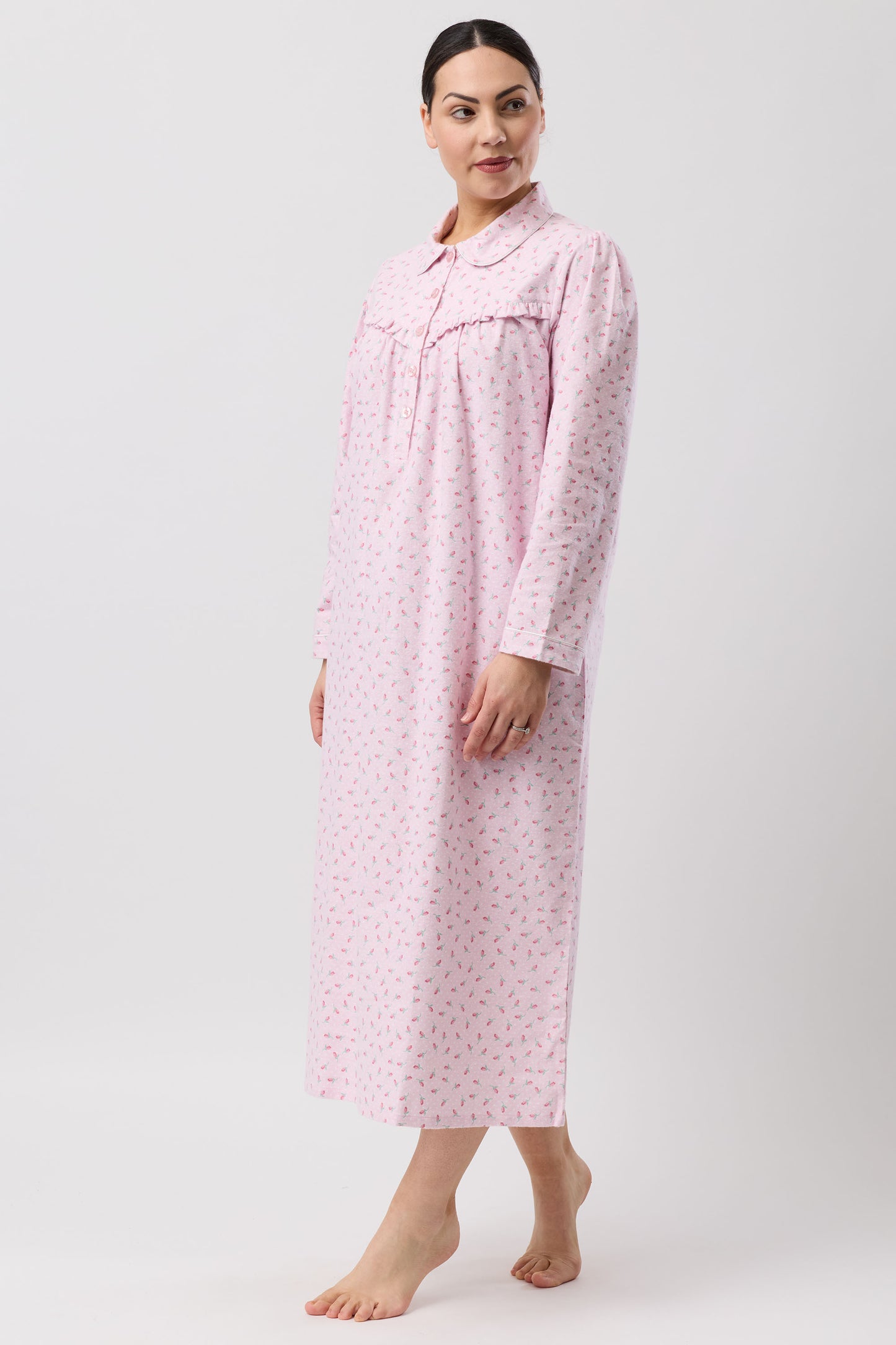 Schrank Rose Spot Long Cotton Flannelette Nightie in Pink SK618R6