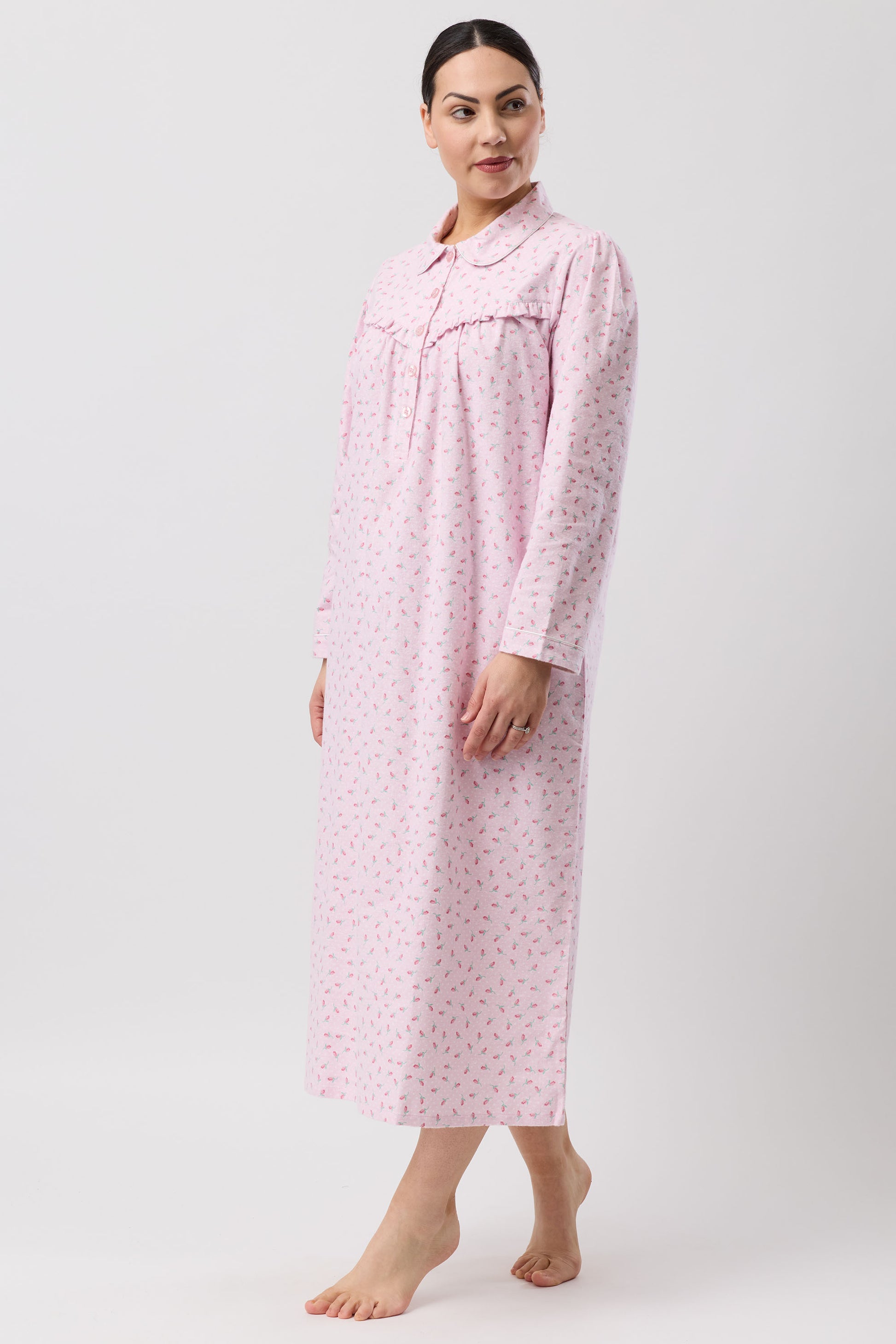 Schrank Rose Spot Long Cotton Flannelette Nightie in Pink SK618R6