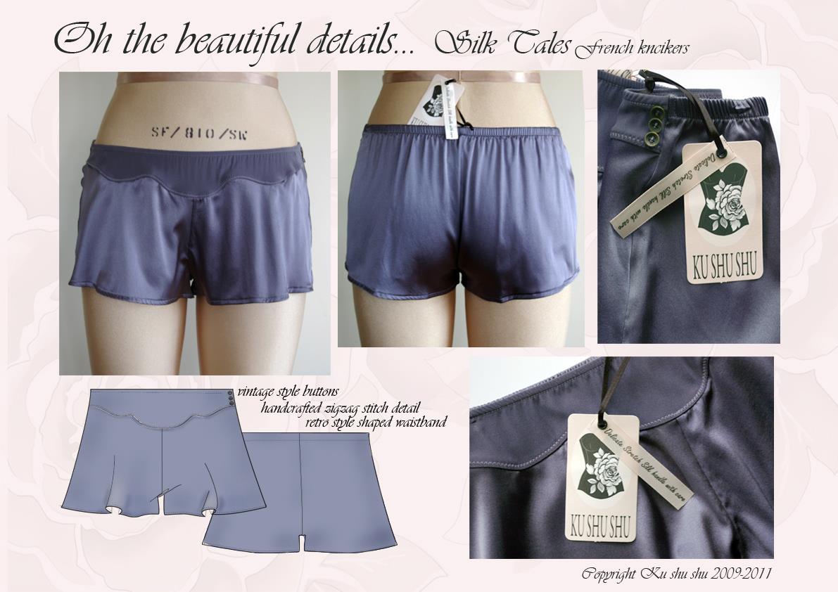 Ku Shu Shu Lingerie Australian designer silk lingerie | ladies Australian silk sleepwear | ladies silk french knickers |ladies silk boxer shorts Australia