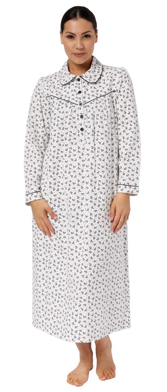 Ladies long cotton flannelette winter nighties Australia by Schrank | Longer length cotton flannelette nighties